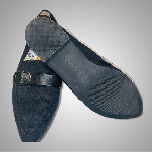 Loafers 👞 Kelly & Katie Black Heeled Loafer w/ Side Buckle Faux Suede Si… - Picture 2 of 4